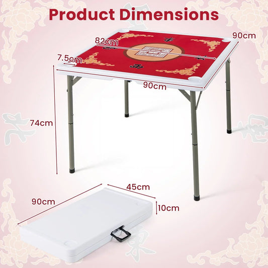 ERGOMASTER 90CM Folding Mahjong Table 4 Player Game Card Table w/Cup Holders-Red