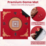 ERGOMASTER 90CM Folding Mahjong Table 4 Player Game Card Table w/Cup Holders-Red