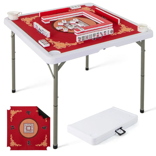 ERGOMASTER 90CM Folding Mahjong Table 4 Player Game Card Table w/Cup Holders-Red